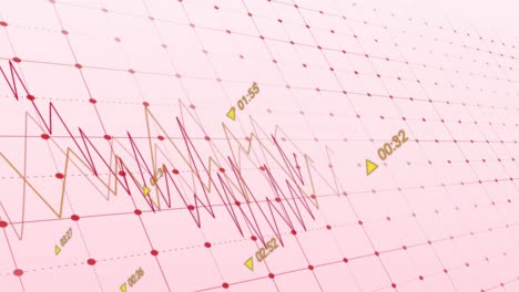 animation of changing numbers and graphs over grid pattern against pink background