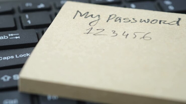 Writing password on a sticky note ,