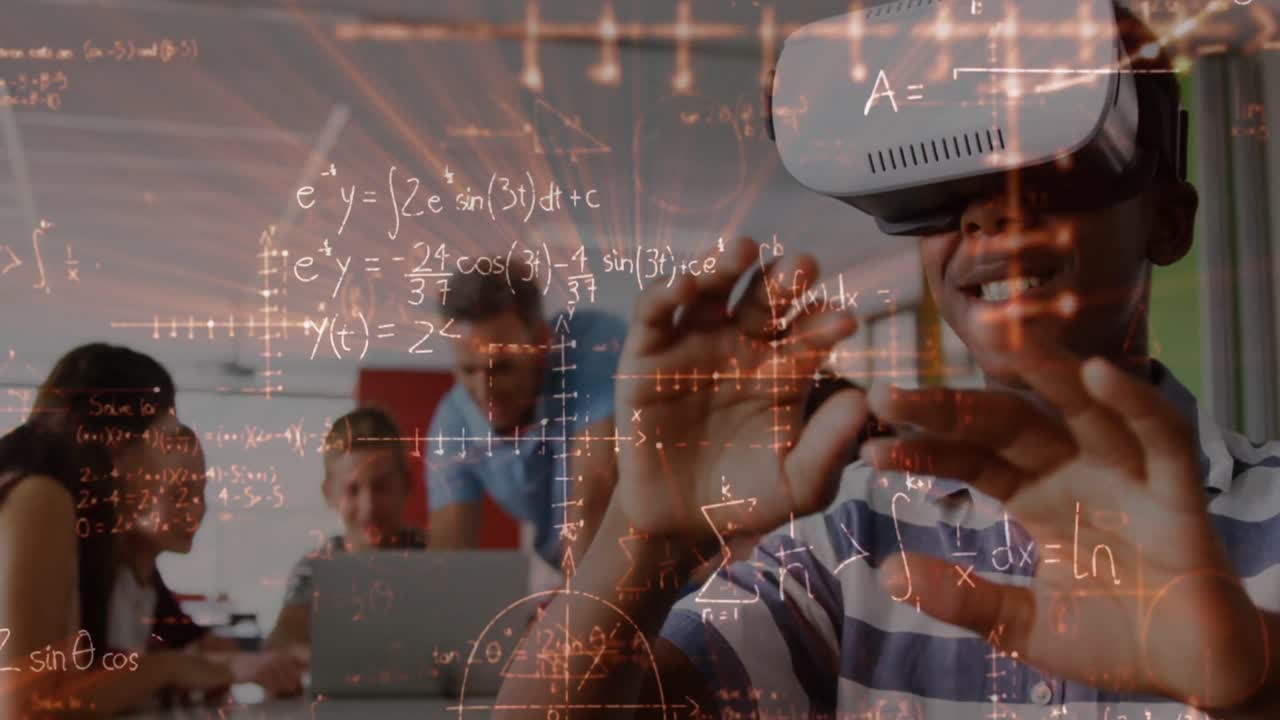 Schoolboy using virtual reality headset 4k