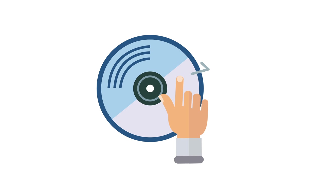 Animated Hand Scratching a DJ Music Record Icon