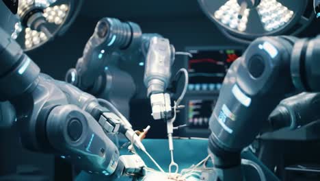 advanced robotic surgery: a glimpse into the future of medicine and precision procedures with intelligent robotic arms performing a complex operation