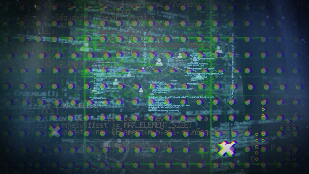 Animation of screen with data processing and moving screens with diverse data