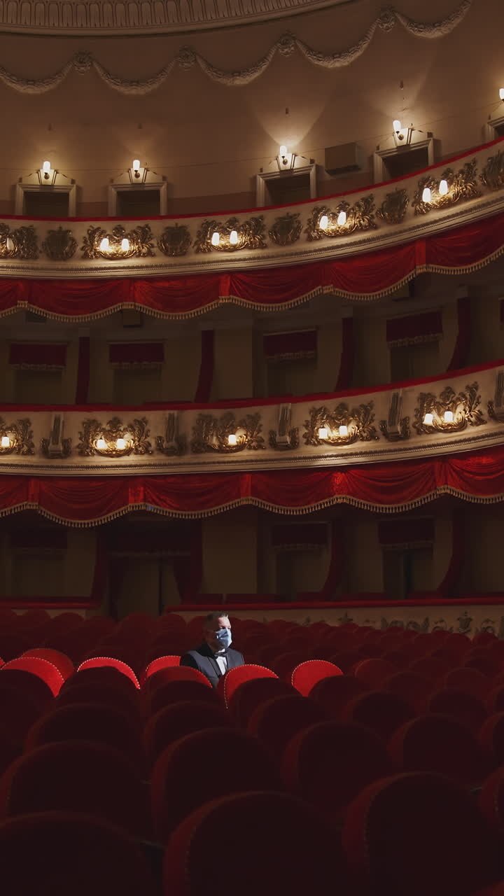 Man Wearing Mask in Empty Theater