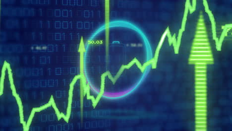 procesamiento de datos del mercado de valores en código binario de fondo con gráfico fluctuante