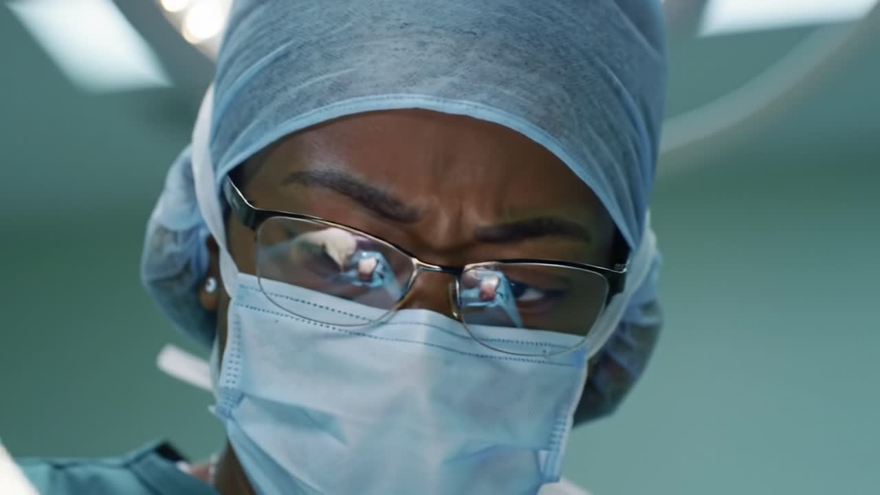 A skilled surgeon works intently on a patient during a crucial operation in a well-equipped hospital. The atmosphere is filled with concentration and precision as the team collaborates.
