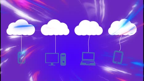 animación de formas que se mueven sobre nubes con iconos