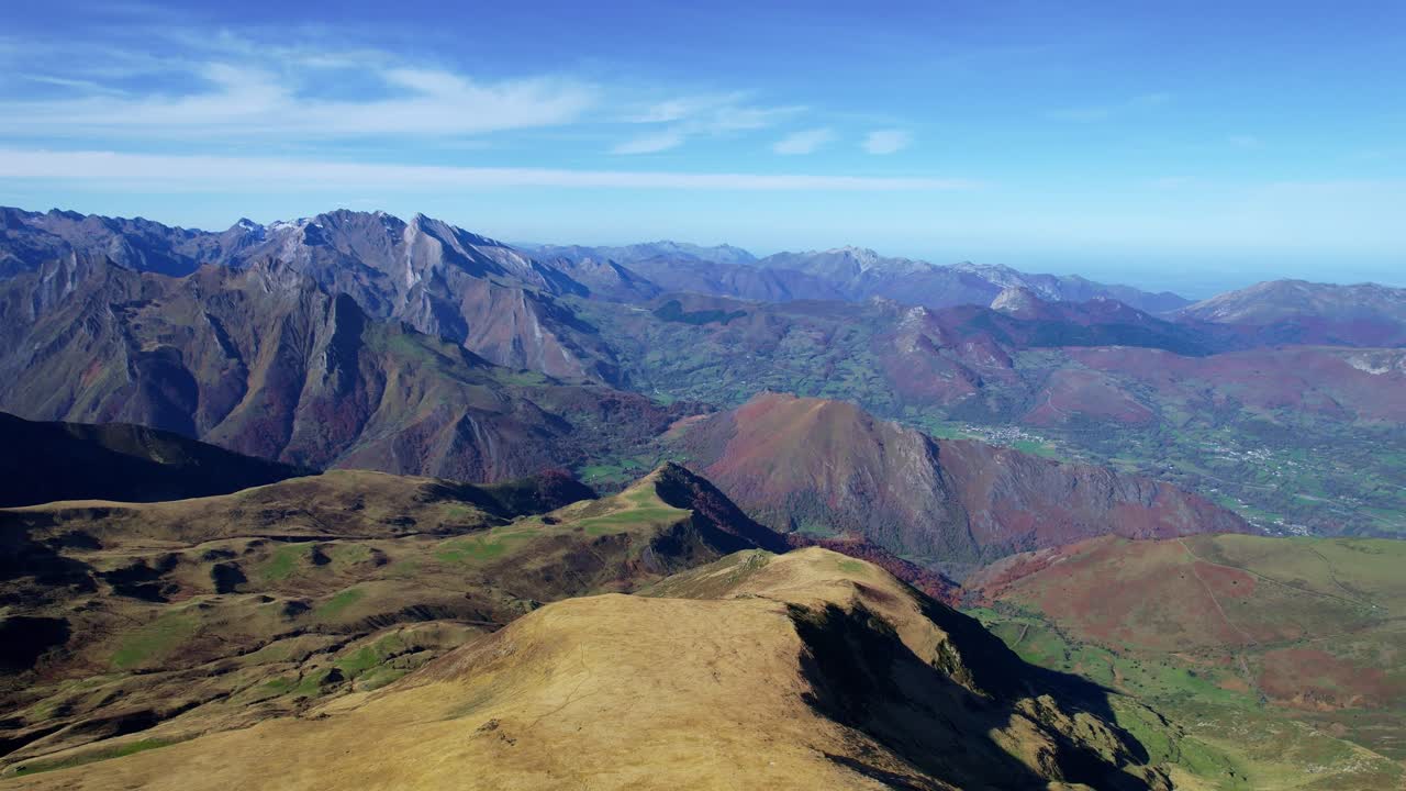 Aerial view of Pic du Cabaliros, Pyrenees, radiant peaks, tranquil vibe