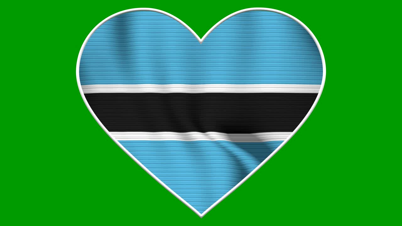 Botswana Heart Love Flag Loop - Realistic 4K flag waving in the wind. Seamless loop with highly detailed fabric texture