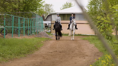 two friends riding horses calmly