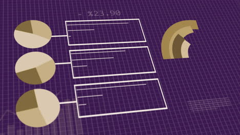 animation of statistics and data processing over purple background