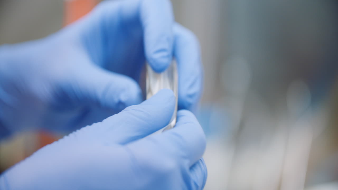 científico que graba la placa de petri en el laboratorio