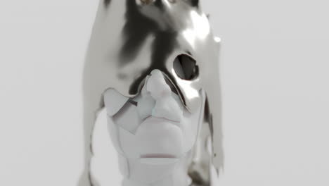 a silver liquid metal flows slowly on the sculpture