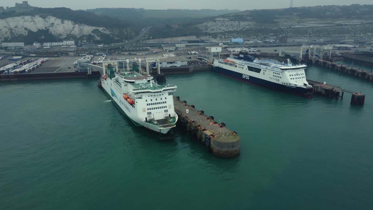 Aerial View of Ferries in Port