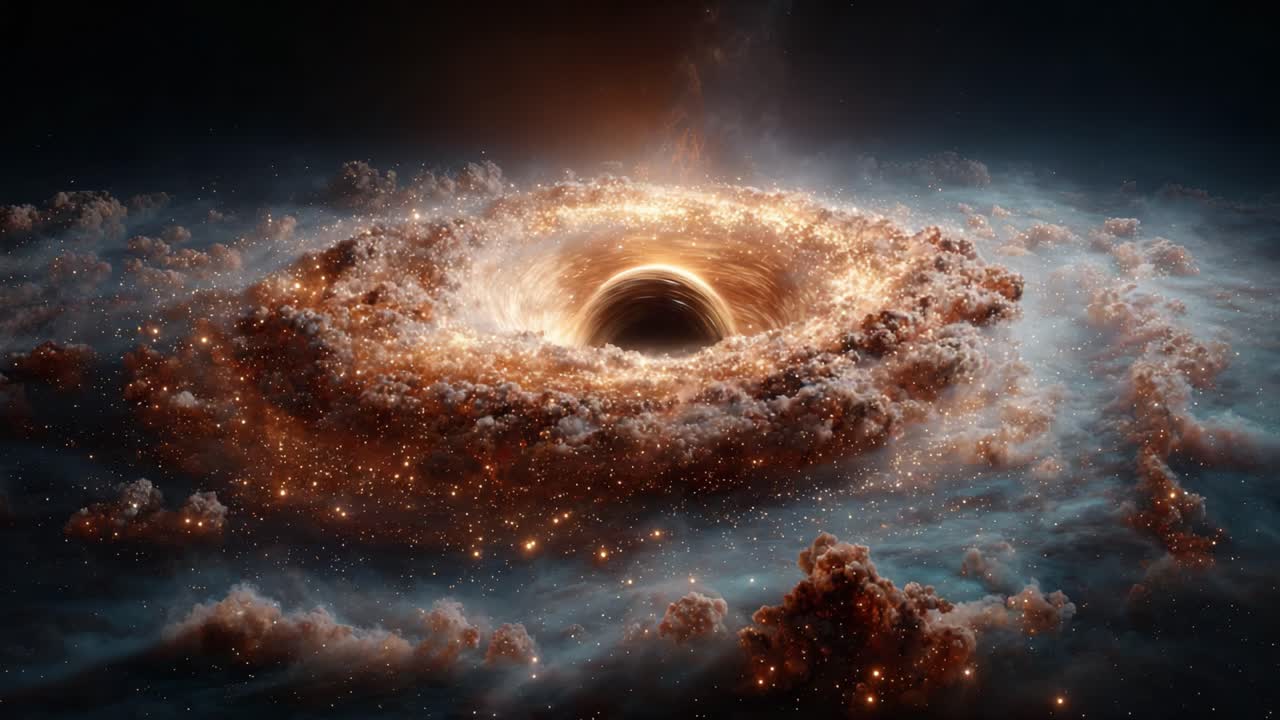 An Enigmatic Cosmic Phenomenon: An Astonishing View of a Black Hole Surrounded by a Luminous Spiral of Stars and Nebulae in a Deep Space Setting