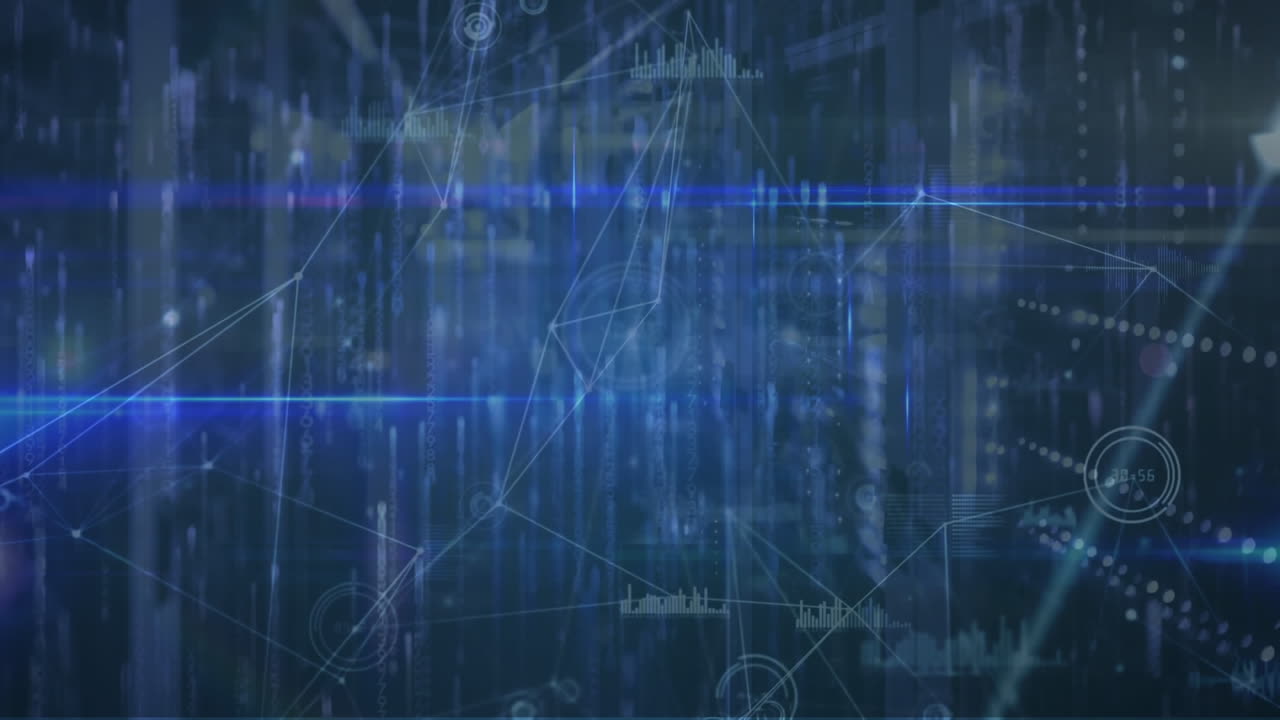 animación de la red de conexiones y procesamiento de datos a través de servidores informáticos