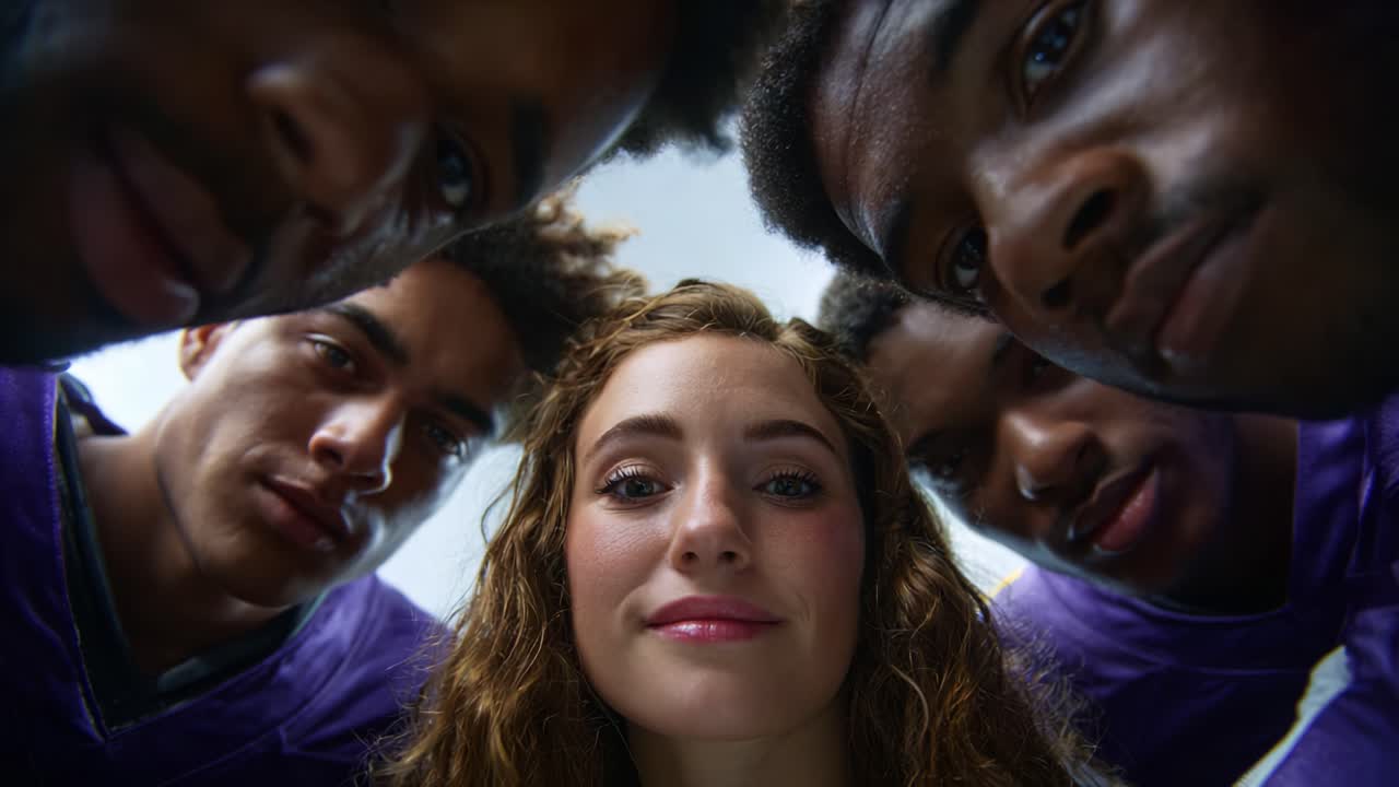 A Team's Unity: A Close-Up Look at a Group of Athletes and a Young Woman Sharing a Moment of Connection, Strength, and Support Among Teammates