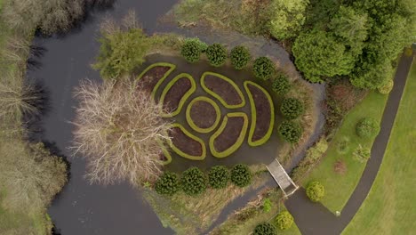 aerial top view of gort river and convent of mercy's garden