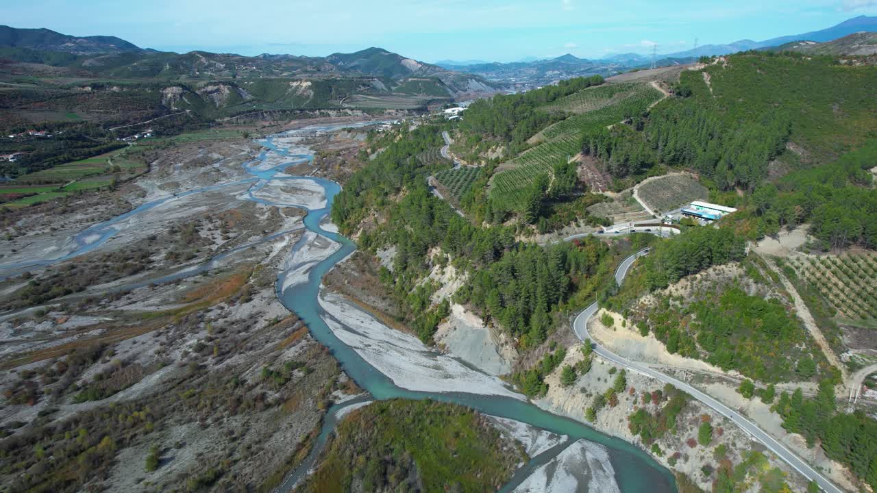Devoll River Valley Near Gramsh, Albania, Winding Through Beautiful Autumn Hills