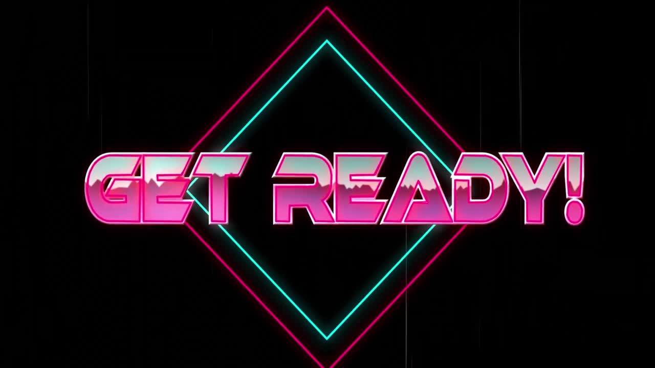 Animation of get ready text and shapes on black background
