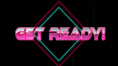 animation of get ready text and shapes on black background