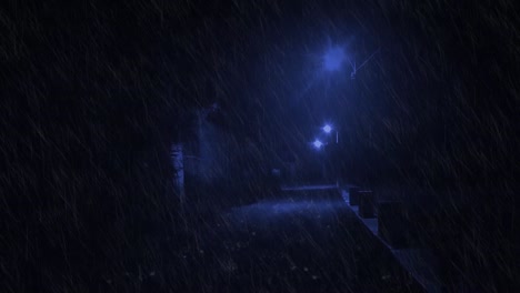 Un-Callejón-Vacío-Y-Solitario-En-La-Noche-Durante-Una-Tormenta-Con-Lluvia-Fuerte-Y-Torrencial,-Animación