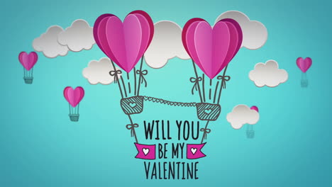 happy valentines day vector with heart hot air balloons