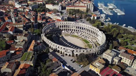 aerial view of roman amphitheatre in pula. istria, croatia