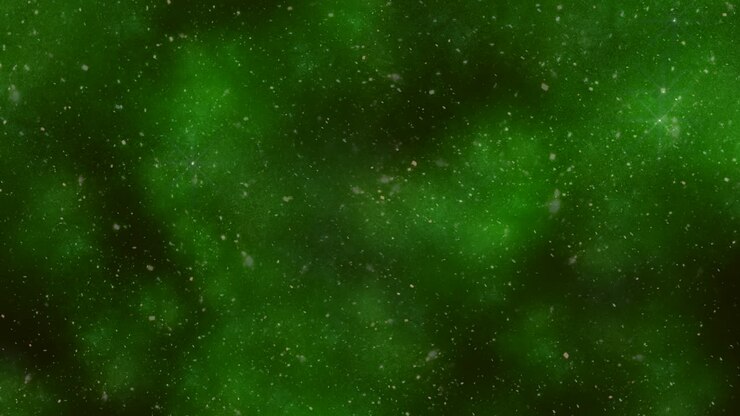 Universe with random flying stars and dust in green clouds