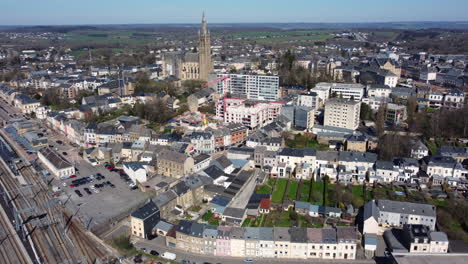 aerial view of a european city with construction sites and historical buildings