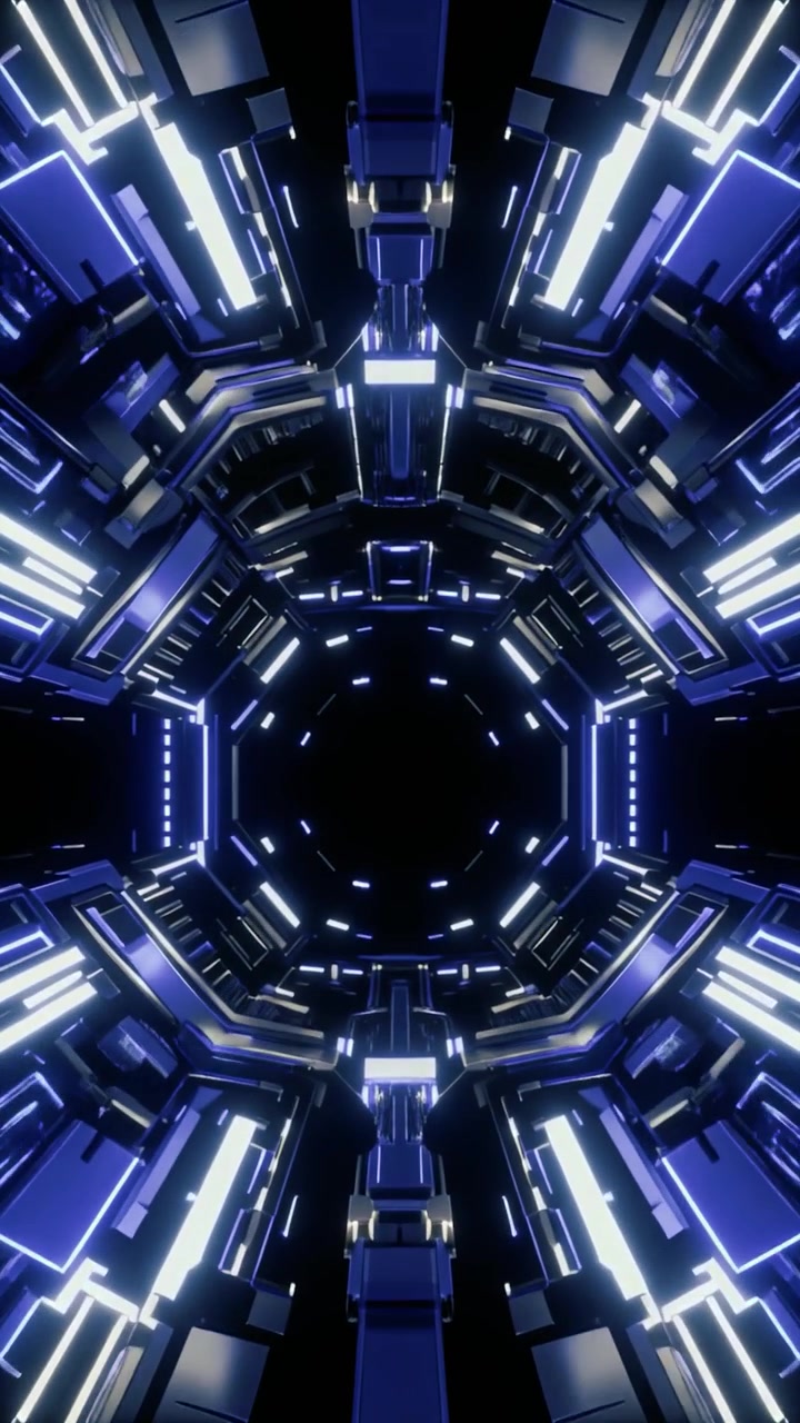 Túnel Abstrato Futurista com Luzes Geométricas Azuis Brilhantes