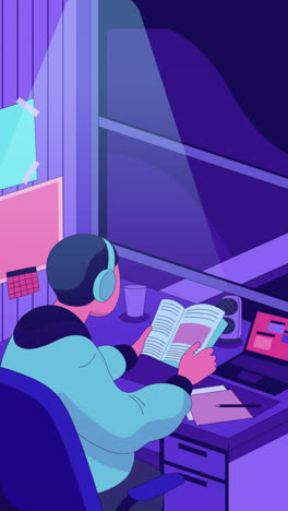 estudiante estudiando hasta tarde en la noche en casa