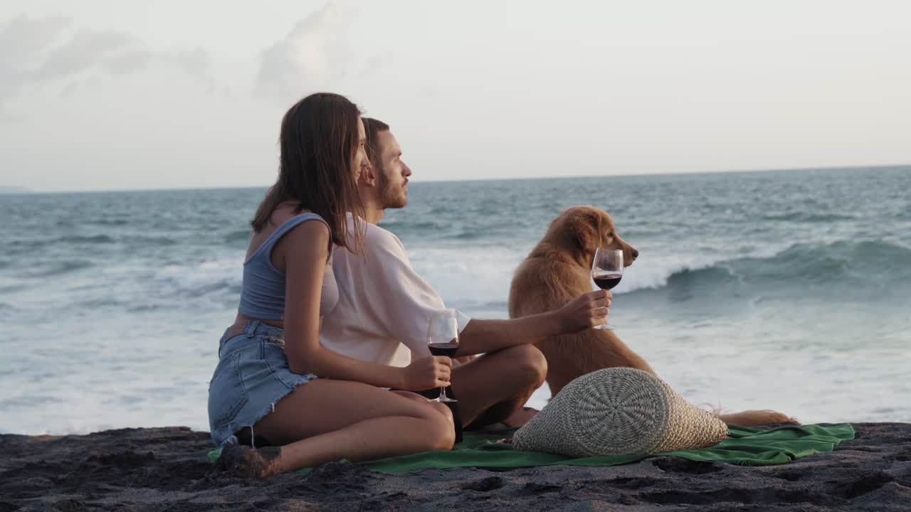 이 와인 과 함께 만적 인 피크닉 을 하고 있다