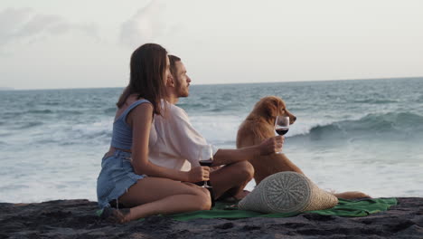 pareja teniendo un picnic romántico con vino