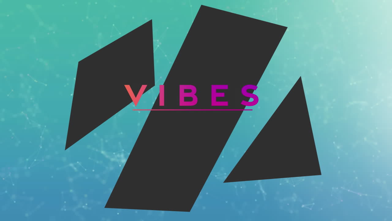 Animation of vibes text over shapes on blue background