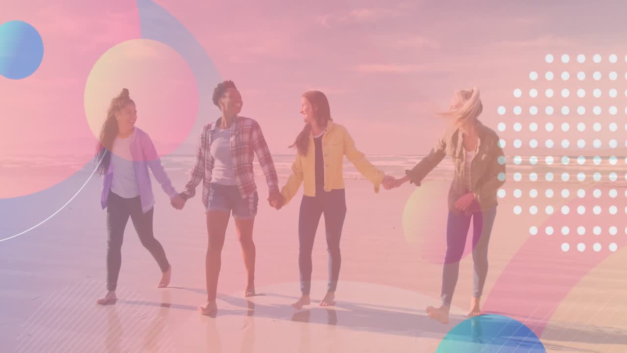 다양한 친구들이 함께  ⁇ 고 손을 잡고 있는 모양의 애니메이션