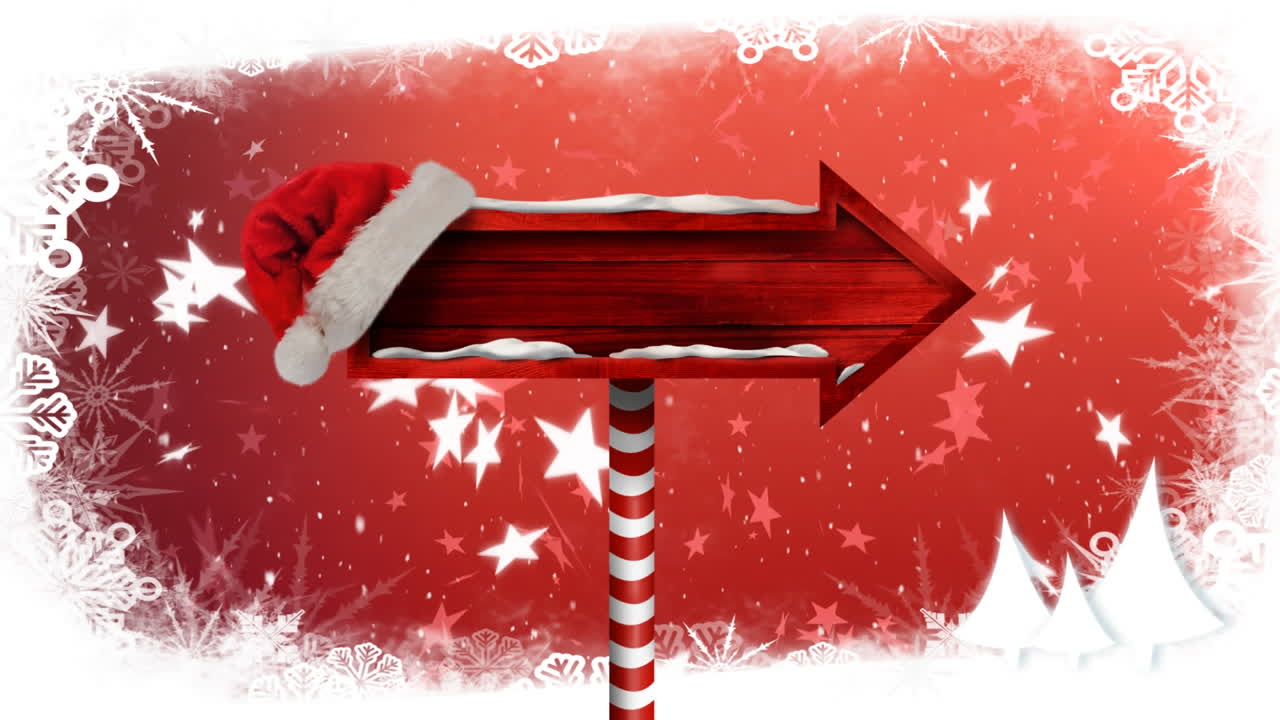 Snow falling and wooden sign board