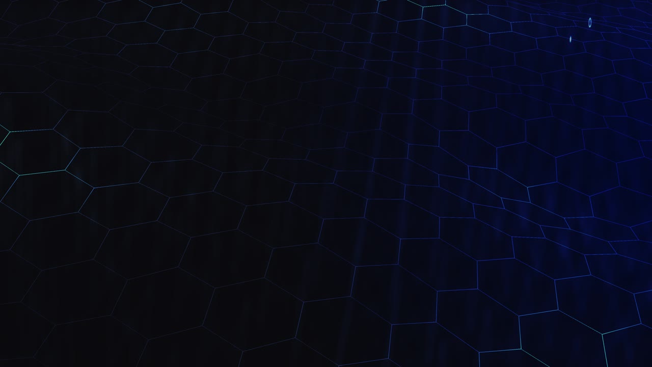 Wavy blue fluid with hexagonal pattern. 3D render loopable animation