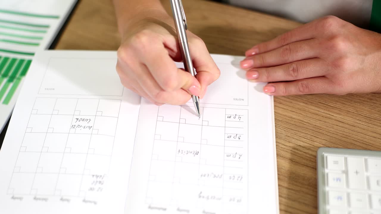 Woman writing in planner