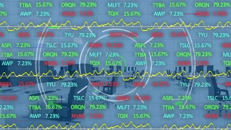 Animation-of-financial-data-processing-and-scope-scanning-over-empty-office