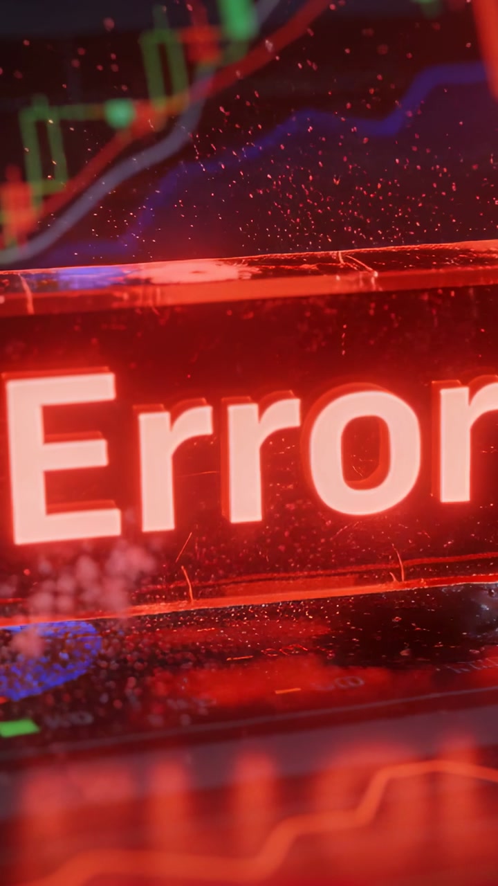 Vertical video: Reacting red Error block moving on dashboard, signaling fault from falling charts