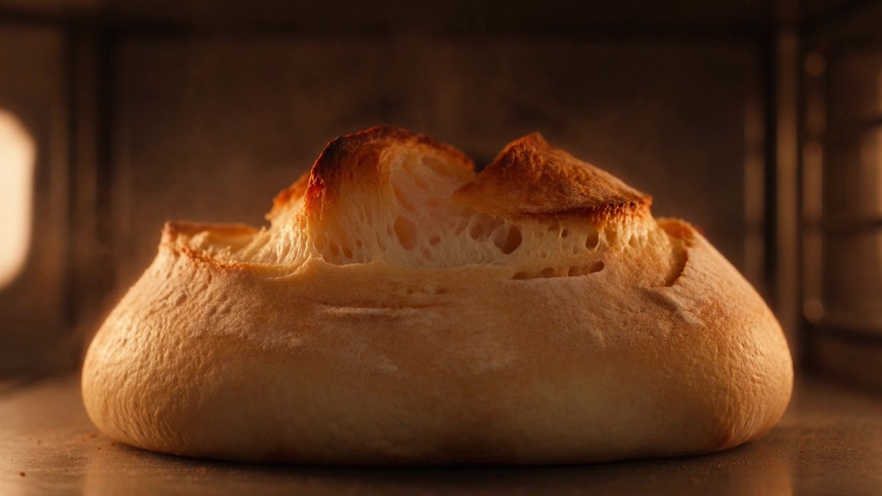 Sourdough Bread Baking Inside a Hot Oven