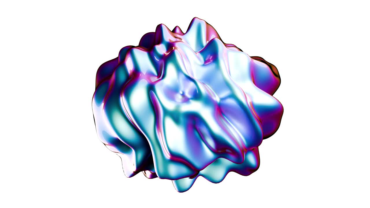 Abstract Iridescent Morphing Liquid Shape on White Background