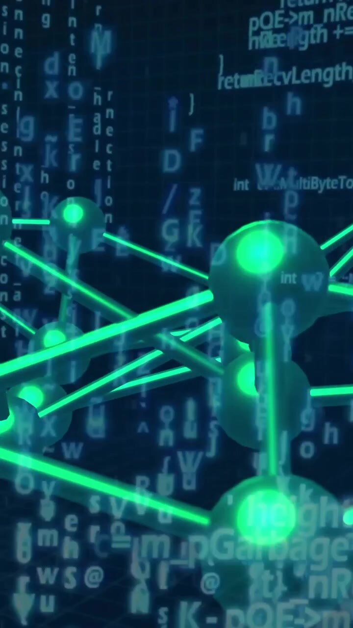Animation of dna strand, binary coding and data processing over black background