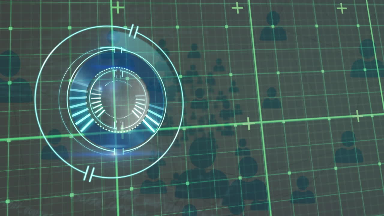 анимация масштаба cscan над иконами и зеленой сеткой