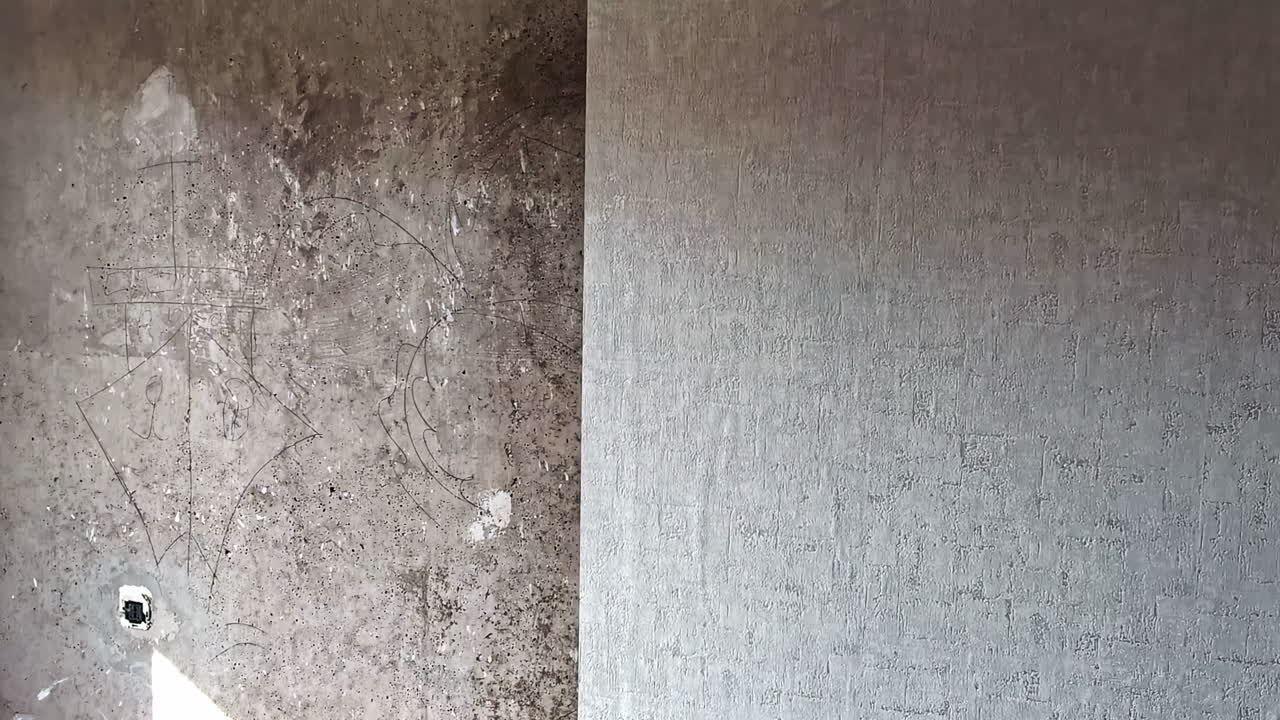 Half wall before and after wallpaper renovation in home interior