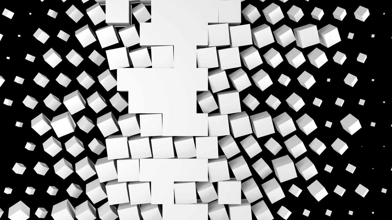 Black and white cubes screen wipe transition with alpha channel