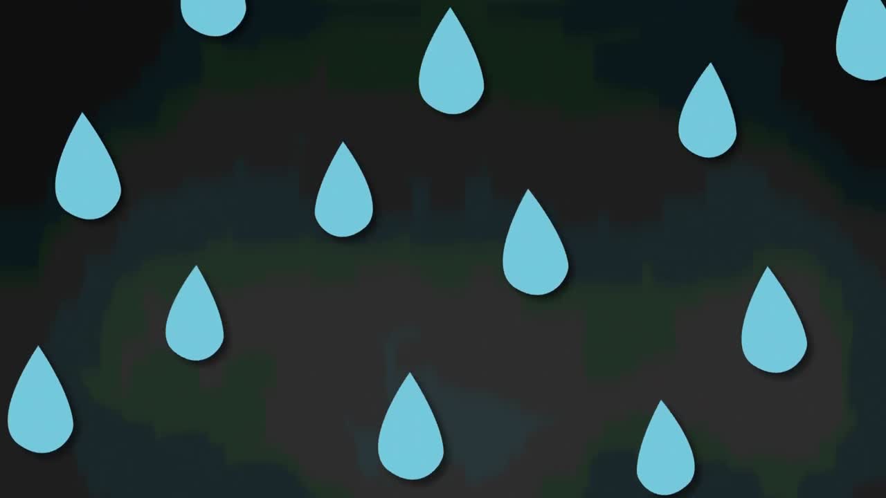 animación de gotas de lluvia azules que caen sobre un fondo gris oscuro