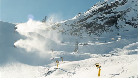 Time-lapse-of-lifts-and-snow-canons-on-mountain-slope-in-Austria