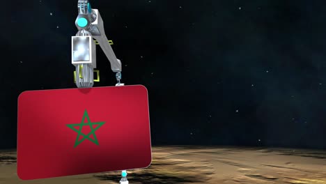 la placa de la bandera de marruecos excavada en el planeta.