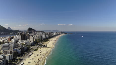 aerial panoramic view of a crowded coastal city beach